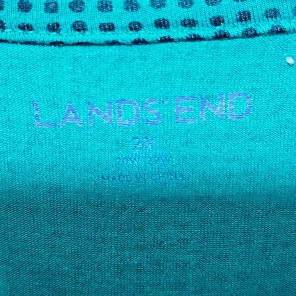 Lands End Polka-dot 3/4 Sleeve Knitted Top Women's Size 2X Green Casual Comfy - Picture 4 of 7